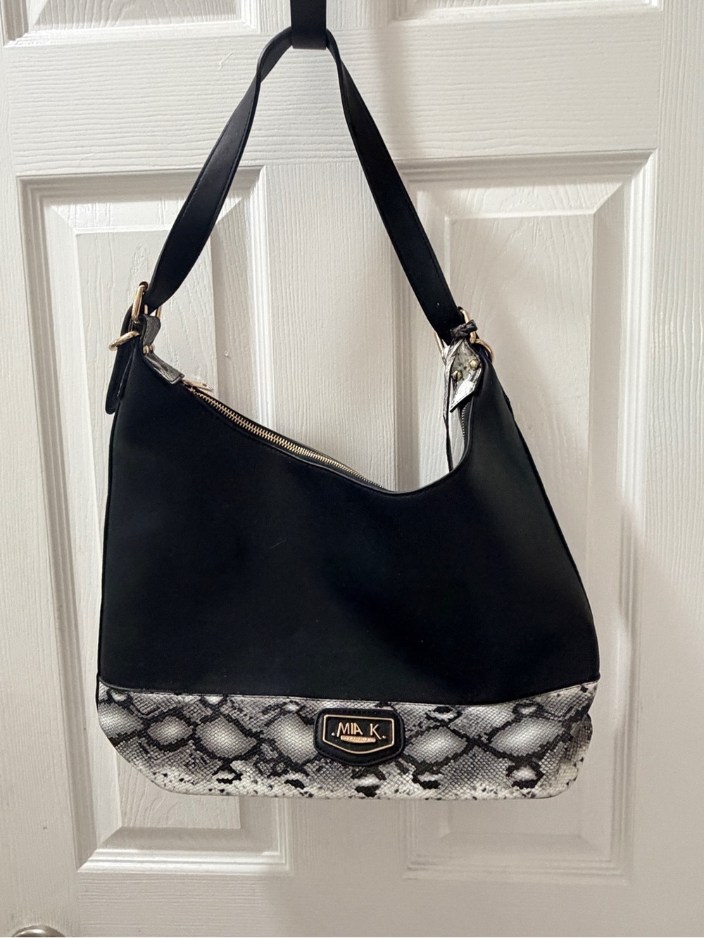 MIA Black Hobo Bag with Snakeskin Accent